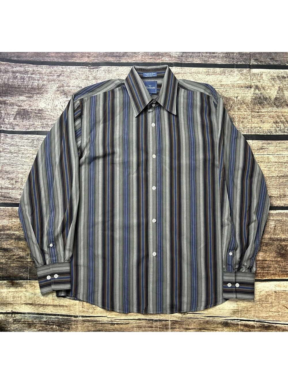 Faconnable Shirt Mens Medium Striped Button Down Cotton Long Sleeve